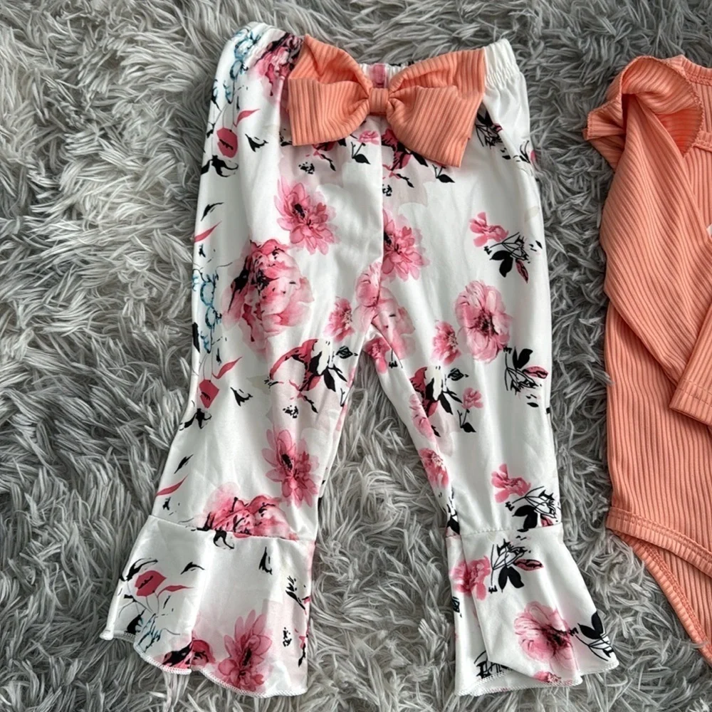 Long sleeve onesie with matching bell bottom pants